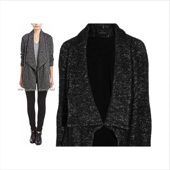 New Theory Carileen wool cotton relaxed drape waterfall cardigan